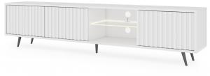 SELSEY Szafka RTV Bello z lamelowymi frontami 175 cm biała z led z czarnymi nogami