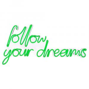 SELSEY Neon na ścianę Letely z napisem Follow Your Dreams zielony