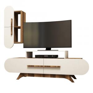 SELSEY Szafka RTV Ovalia 145 cm z kremowym frontem i wiszącą szafką