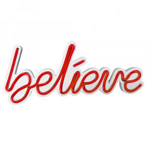 SELSEY Neon na ścianę Letely z napisem Believe czerwony