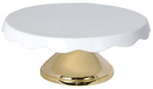 SELSEY Patera Xerians ceramiczna średnica 24 cm biała ze złotą nogą