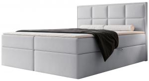 SELSEY Łóżko kontynentalne 180x200 cm Silensio z materacem bonellowym i topperem jasnoszare welur hydrofobowy