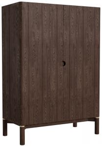 SELSEY Wysoka komoda drewniana Tharoe 130 cm ze złotym zdobieniem dąb espresso