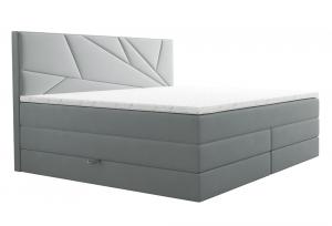 SELSEY Łóżko kontynentalne 160x200 cm Vendes z pojemnikami materacami bonnellowymi i kieszeniowym jasnoszare welur hydrofobowy