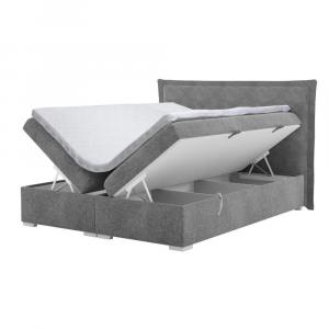 SELSEY Łóżko kontynentalne 140x200 cm Nurdicer z pojemnikami i topperem szare welur hydrofobowy