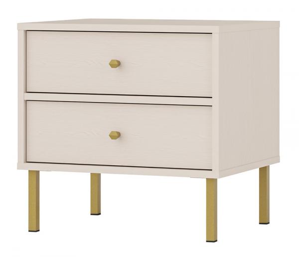 SELSEY Szafka nocna Oktio z dwiema szufladami 52 cm beż piaskowy na złotych nogach