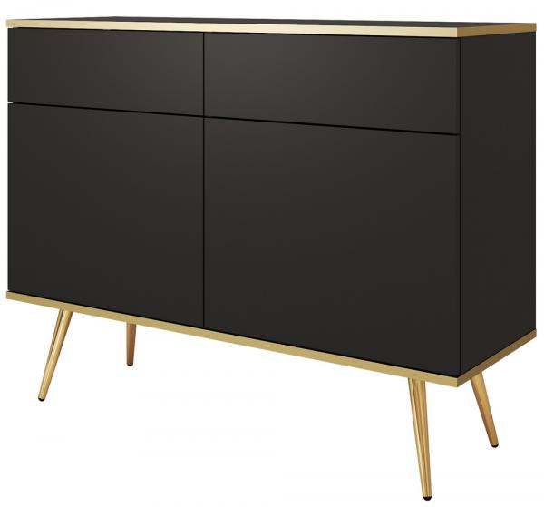 SELSEY Komoda dwudrzwiowa Glinte z szufladami 107 cm czarna ze złotymi nogami