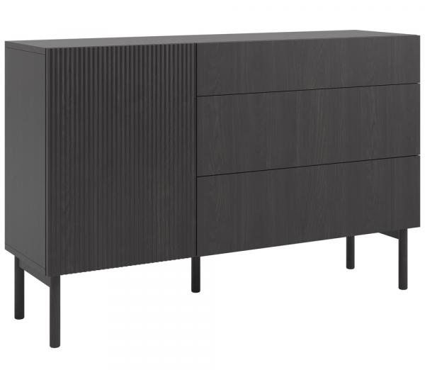 SELSEY Komoda jednodrzwiowa Nolie z trzema szufladami 140 cm Jesion Portland Czarny