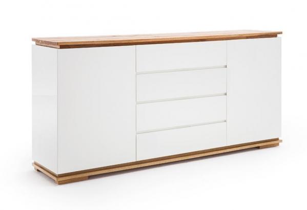 SELSEY Komoda Bridder 172 cm biały mat/dąb lity z szafkami i czterema szufladami