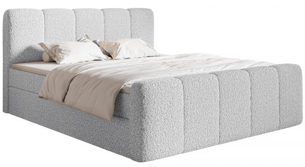 SELSEY Łóżko kontynentalne 200x200 cm Cloudy II z pojemnikami i topperem jasnoszare boucle
