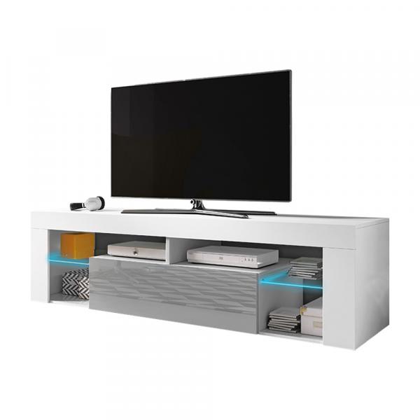 SELSEY Szafka RTV Bianko 140 cm Biały mat / Szary połysk