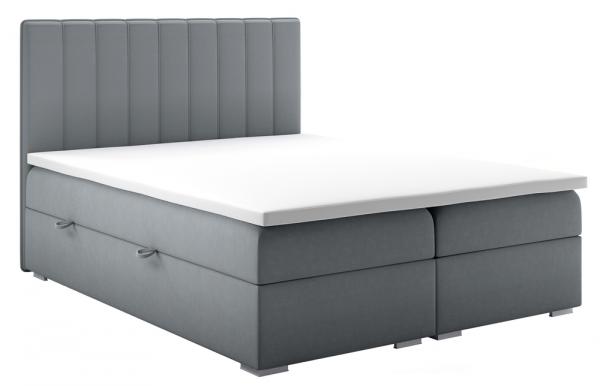 SELSEY Łóżko kontynentalne 180x200 cm Hunbert z pojemnikami i topperem szare welur hydrofobowy