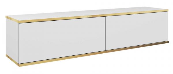 SELSEY Szafka RTV Mucalma 135 cm biała ze złotymi wstawkami