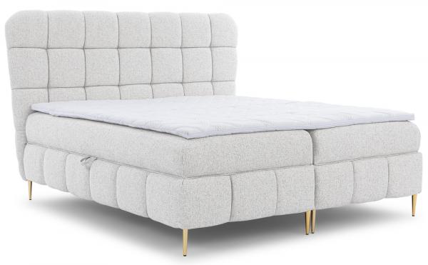 SELSEY Łóżko kontynentalne 180x200 cm Lolly z topperem i pojemnikami szarobeżowe plecionka hydrofobowa łatwoczyszcząca