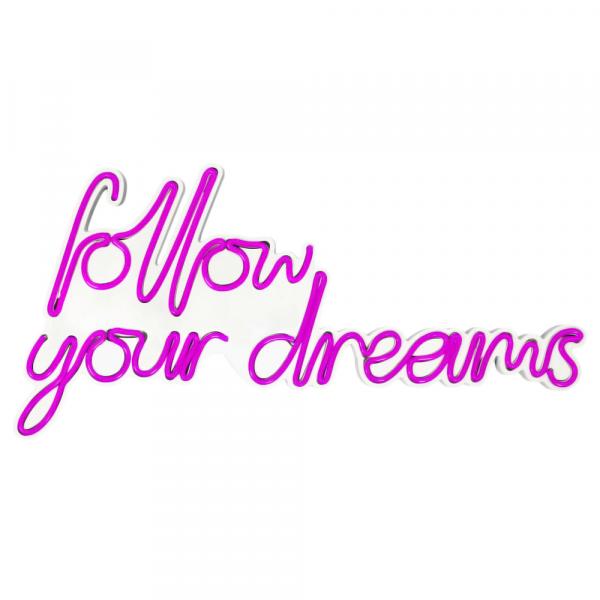 SELSEY Neon na ścianę Letely z napisem Follow Your Dreams różowy