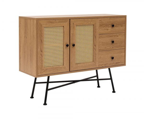 SELSEY Komoda Crattale 120x90 cm z rattanowymi drzwiczkami w kolorze naturalnym