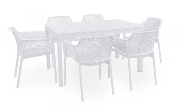 SELSEY Zestaw ogrodowy rozkładany stół Rio 140-210x85 cm i 6 krzeseł Net Nardi z certyfikowanego tworzywa biały