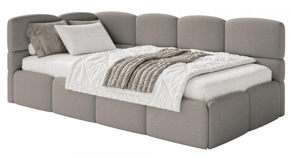 SELSEY Łóżko młodzieżowe 90x200 cm Cloudy lewostronne z materacem i pojemnikiem szare boucle