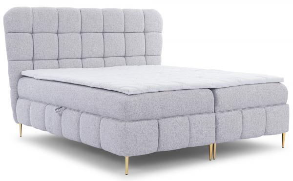 SELSEY Łóżko kontynentalne 180x200 cm Lolly z topperem i pojemnikami jasnoszare plecionka hydrofobowa łatwoczyszcząca