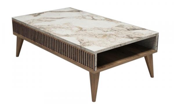 SELSEY Stolik kawowy prostokątny Instiny 105x60 cm orzech/biały marmur