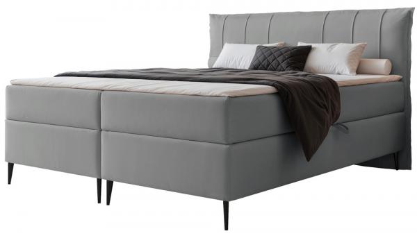 SELSEY Łóżko kontynentalne 200x200 cm Suzi z materacem bonellowym i topperem szare welur hydrofobowy