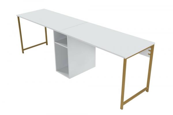 SELSEY Biurko dwuosobowe Obvity 240x60 cm z półkami białe