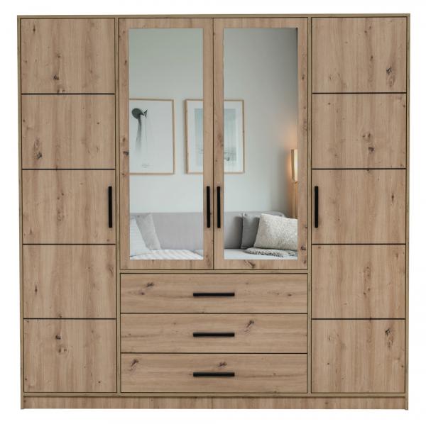 SELSEY Szafa Laveno z lustrem i trzema szufladami 196 cm dąb artisan