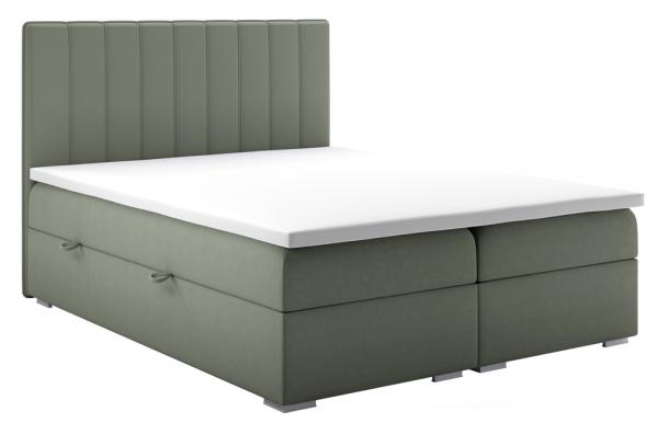 SELSEY Łóżko kontynentalne 160x200 cm Hunbert z pojemnikami i topperem eukaliptusowe welur hydrofobowy