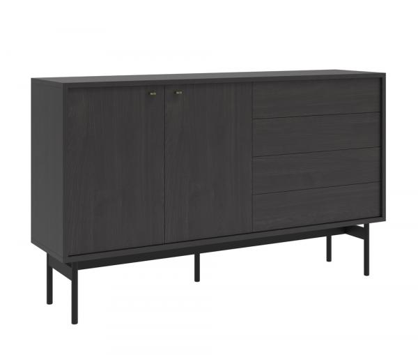SELSEY Komoda dwudrzwiowa Olar z czterema szufladami 154 cm Jesion Portland czarny