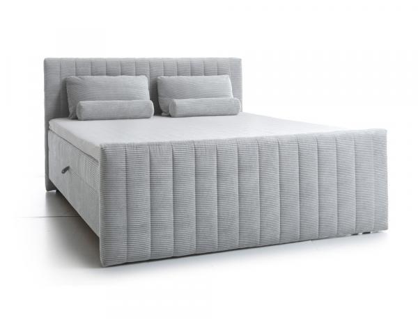 SELSEY Łóżko kontynentalne Lullabino 160x200 cm z pojemnikami i topperem jasnoszare sztruks
