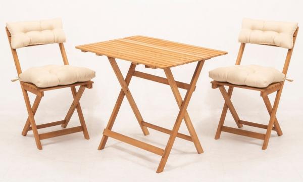 SELSEY Zestaw ogrodowy Jammiter dwuosobowy stolik 80x60 cm i krzesła kremowe poduchy