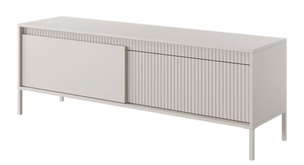 SELSEY Szafka RTV Falsetto dwudrzwiowa z ryflowanym frontem 154 cm beżowa
