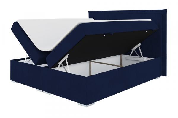SELSEY Łóżko kontynentalne 160x200 cm Nurdicer z pojemnikami i topperem granatowe welur hydrofobowy