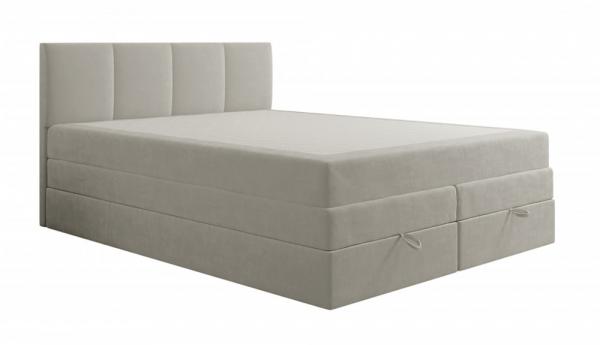 SELSEY Łóżko kontynentalne 180x200 cm Feliceto z pojemnikami materacami bonellowymi i kieszeniowym szarobeżowe welur hydrofobowy