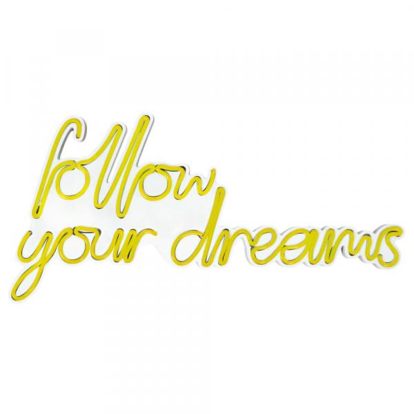 SELSEY Neon na ścianę Letely z napisem Follow Your Dreams żółty