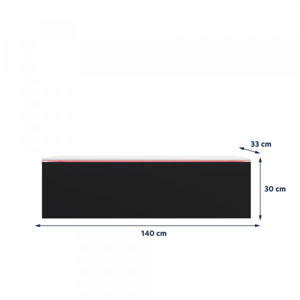 SELSEY OUTLET - Szafka RTV Skylara 140 cm Biały mat / Czarny połysk z niebieskim LEDem