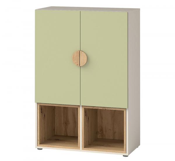 SELSEY Komoda dwudrzwiowa Melmo 80 cm beżowa/zielony/dąb artisan