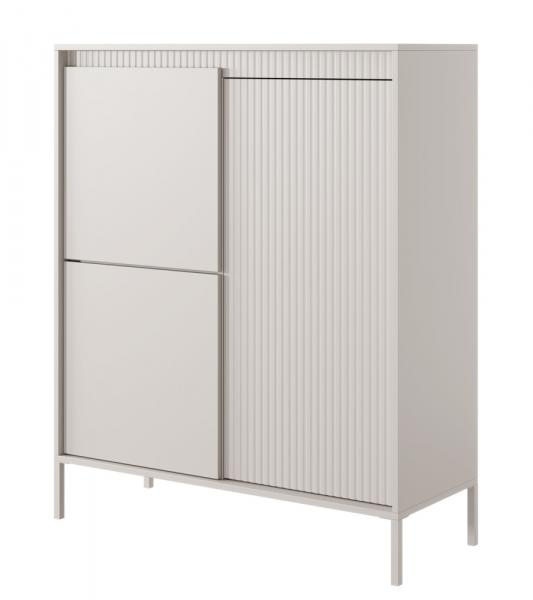 SELSEY Komoda wysoka Falsetto trzydrzwiowa z ryflowanymi frontami 104 cm beżowa