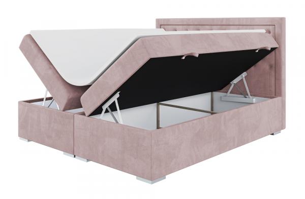SELSEY Łóżko kontynentalne 140x200 cm Glorn z pojemnikami i topperem różowe welur hydrofobowy