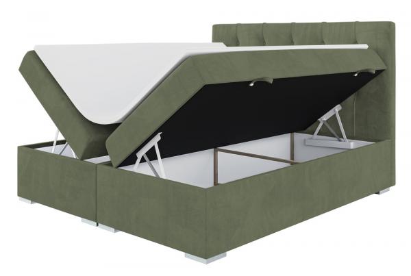 SELSEY Łóżko kontynentalne 180x200 cm Lubekka z pojemnikami i topperem oliwkowe welur hydrofobowy