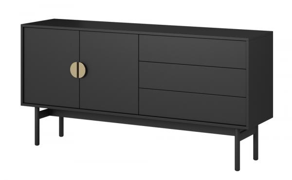SELSEY Szafka RTV dwudrzwiowa Stoon z trzema szufladami 154 cm Czarna