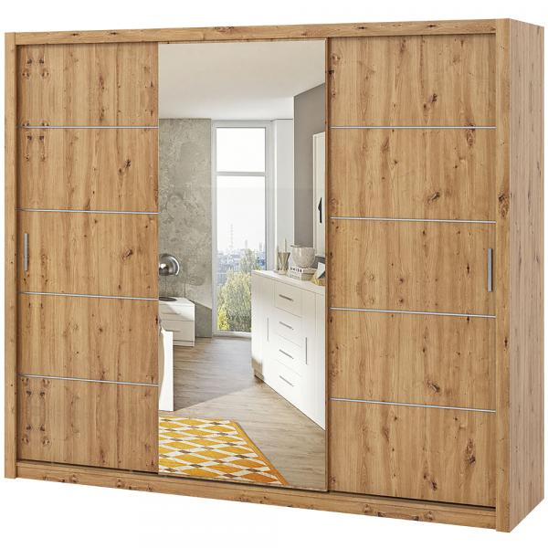 SELSEY Szafa przesuwna z lustrem Rinker 250 cm Dąb artisan
