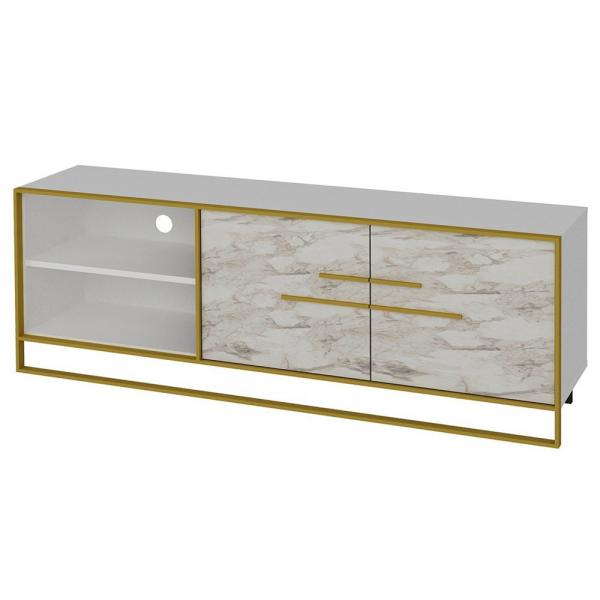 SELSEY Szafka RTV Kamaik biały/złoty 160 cm