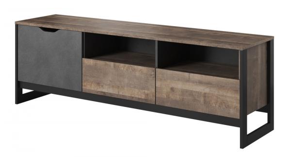 SELSEY Szafka RTV Varse z dwoma szufladami 161 cm dąb sand grange / matera