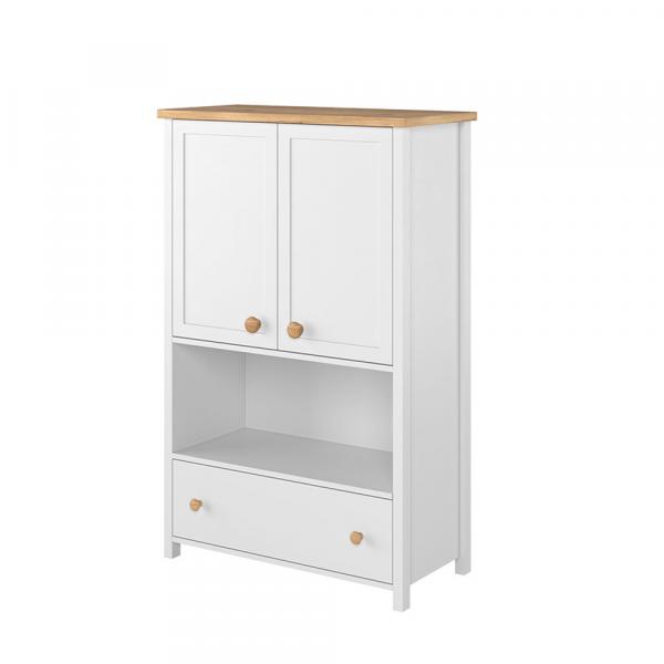 SELSEY Komoda z szufladą Story 131 cm biała - dąb nash