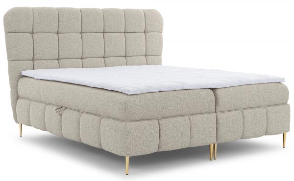 SELSEY Łóżko kontynentalne 180x200 cm Lolly z topperem i pojemnikami beżowe plecionka hydrofobowa łatwoczyszcząca