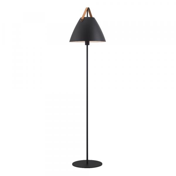 SELSEY Lampa podłogowa Strap 153,7 cm czarna ze skórzanym paskiem