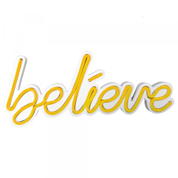 SELSEY Neon na ścianę Letely z napisem Believe żółty