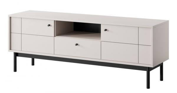 SELSEY Szafka RTV dwudrzwiowa Japandies z szufladą i wnęką 153 cm Szary beż