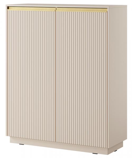 SELSEY Komoda wysoka Riggio dwudrzwiowa z ryflowanymi frontami 104 cm beż piaskowy